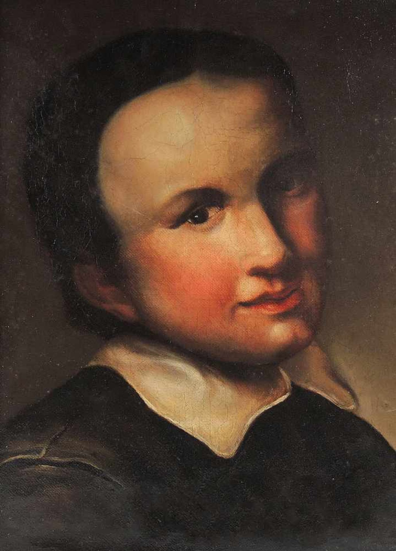 Porträt eines JünglingsÖl/Leinwand. Porträt eines jungen Mannes mit erröteten Wangen im schwarzen