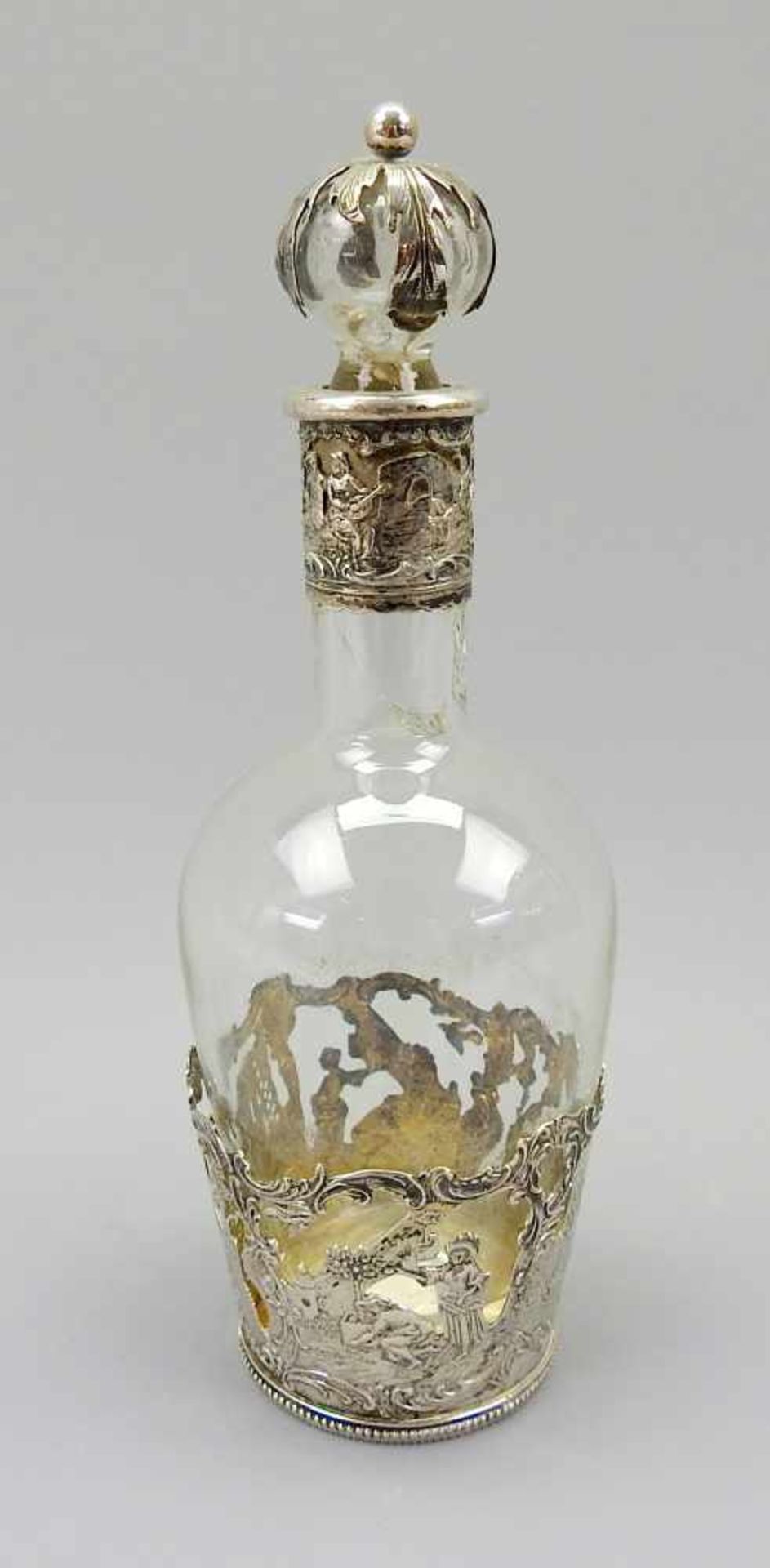 Schnapsgläser mit FlascheGlas mit Silber 800 Montierung, einzeln am Boden mit Feingehaltsstempel, - Bild 2 aus 4