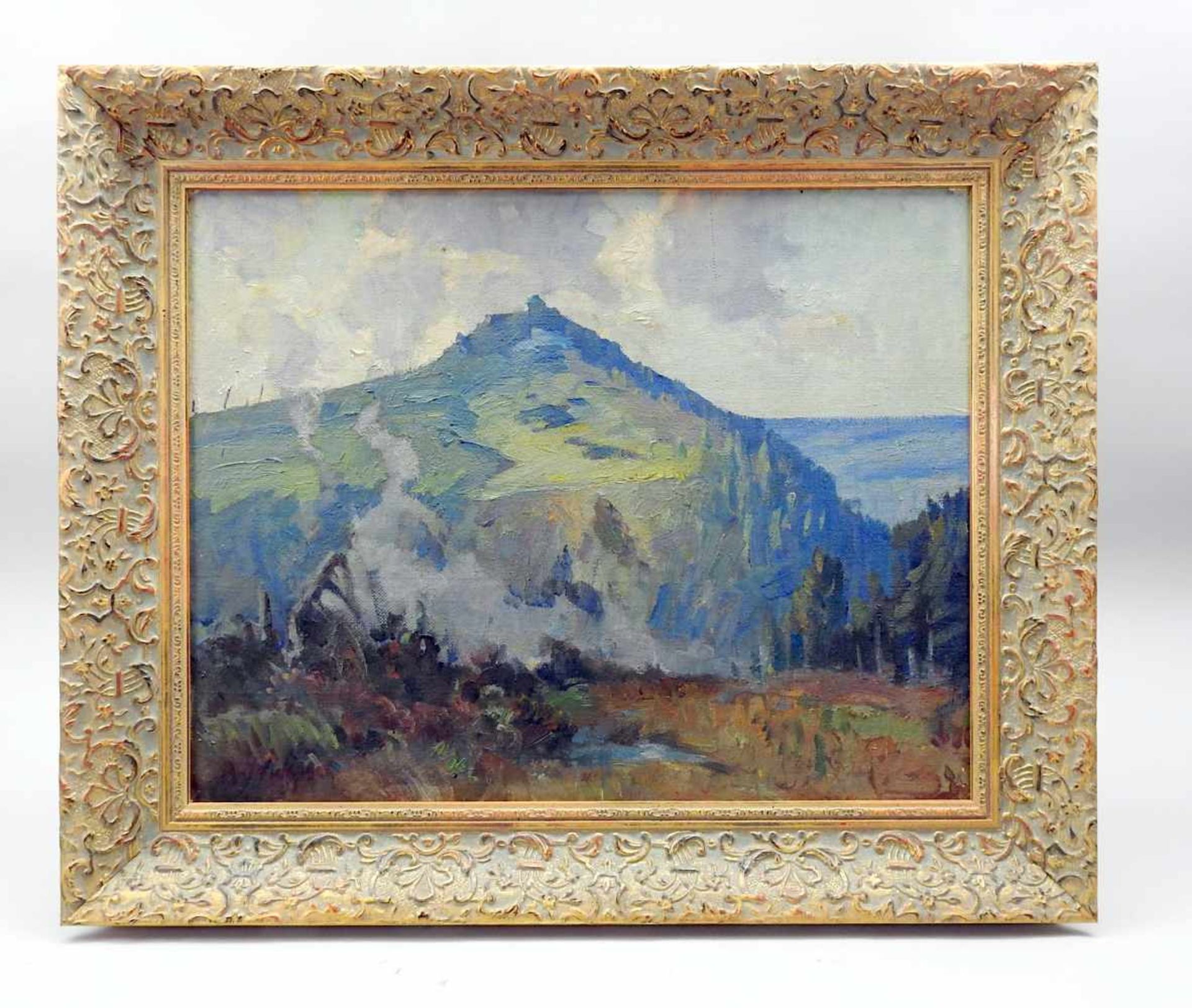 Alfred Nickisch, 1872 Bischdorf - 1948 BambergÖl/Hartfaser. Blick auf eine grüne Berglandschaft. - Bild 2 aus 4