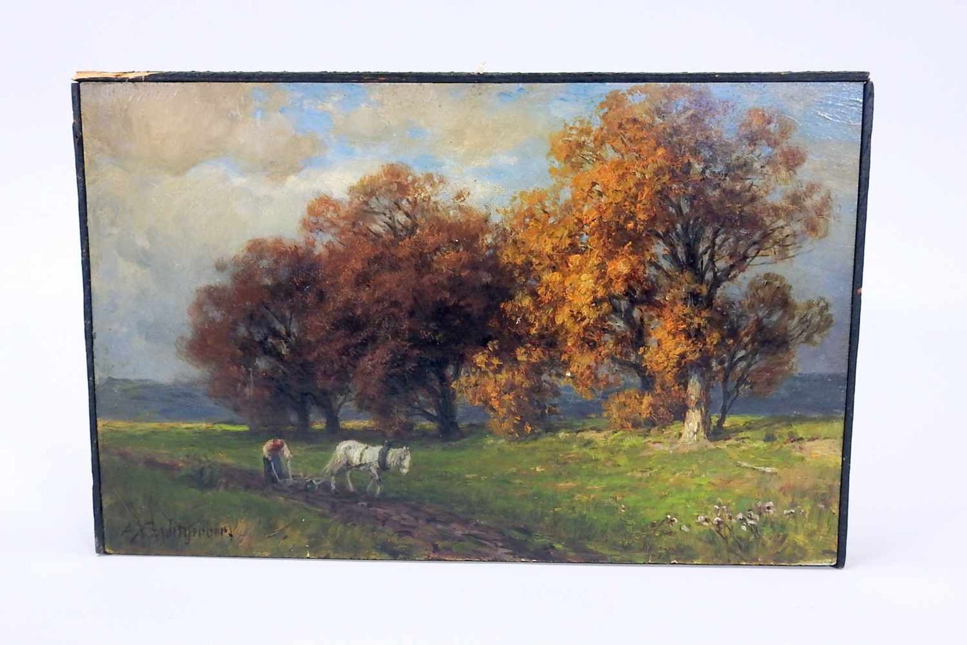 August Karl Martin Splitgerber, 1844 Steingaden - 1918 MünchenÖl/Holz. Bauer mit Pferd beim - Bild 2 aus 4
