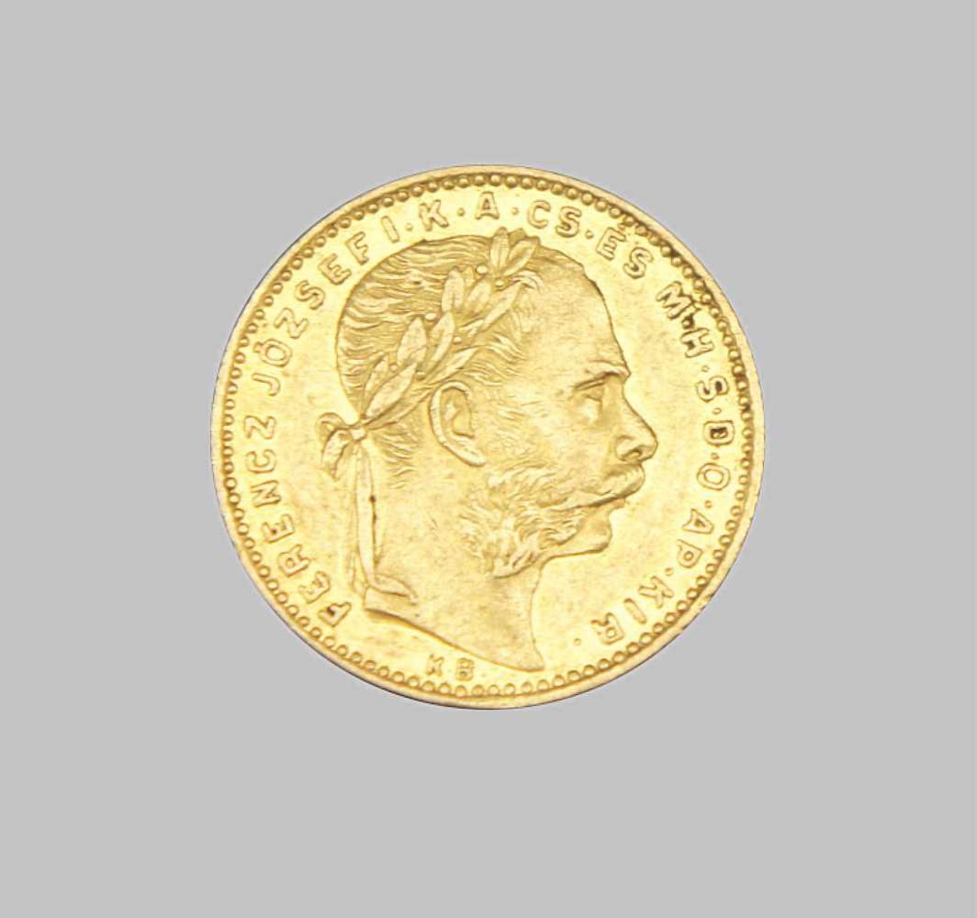 20 Francs/8 Forint Münze "I. Ferenc József"Gold (0,900). Ungarische Goldmünze mit dem Konterfei