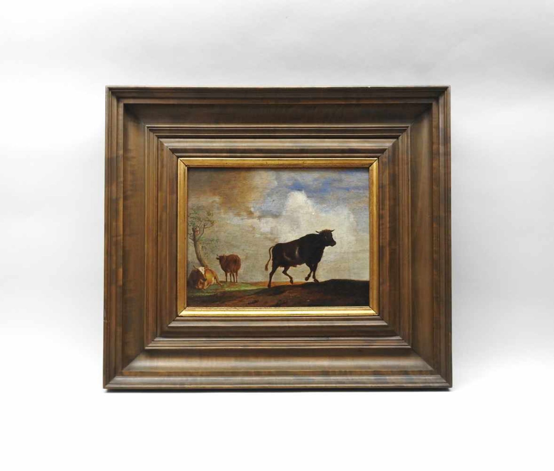Stier und Kühe auf der WeideÖl/Holz. Kopie nach Paulus Potter. Das originale Gemälde befindet sich - Bild 2 aus 4