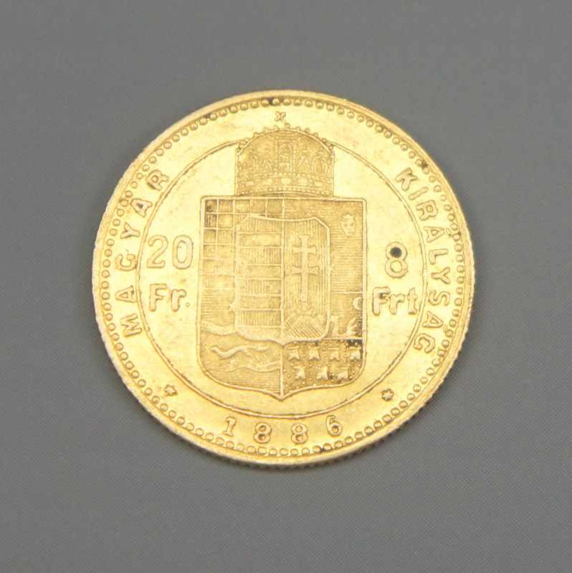 20 Francs/8 Forint Münze "I. Ferenc József"Gold (0,900). Ungarische Goldmünze mit dem Konterfei - Image 2 of 2