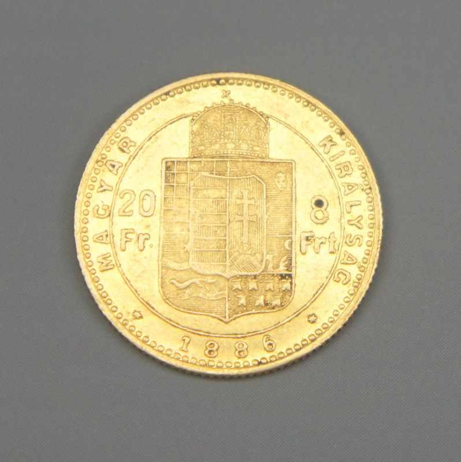 20 Francs/8 Forint Münze "I. Ferenc József"Gold (0,900). Ungarische Goldmünze mit dem Konterfei - Bild 2 aus 2