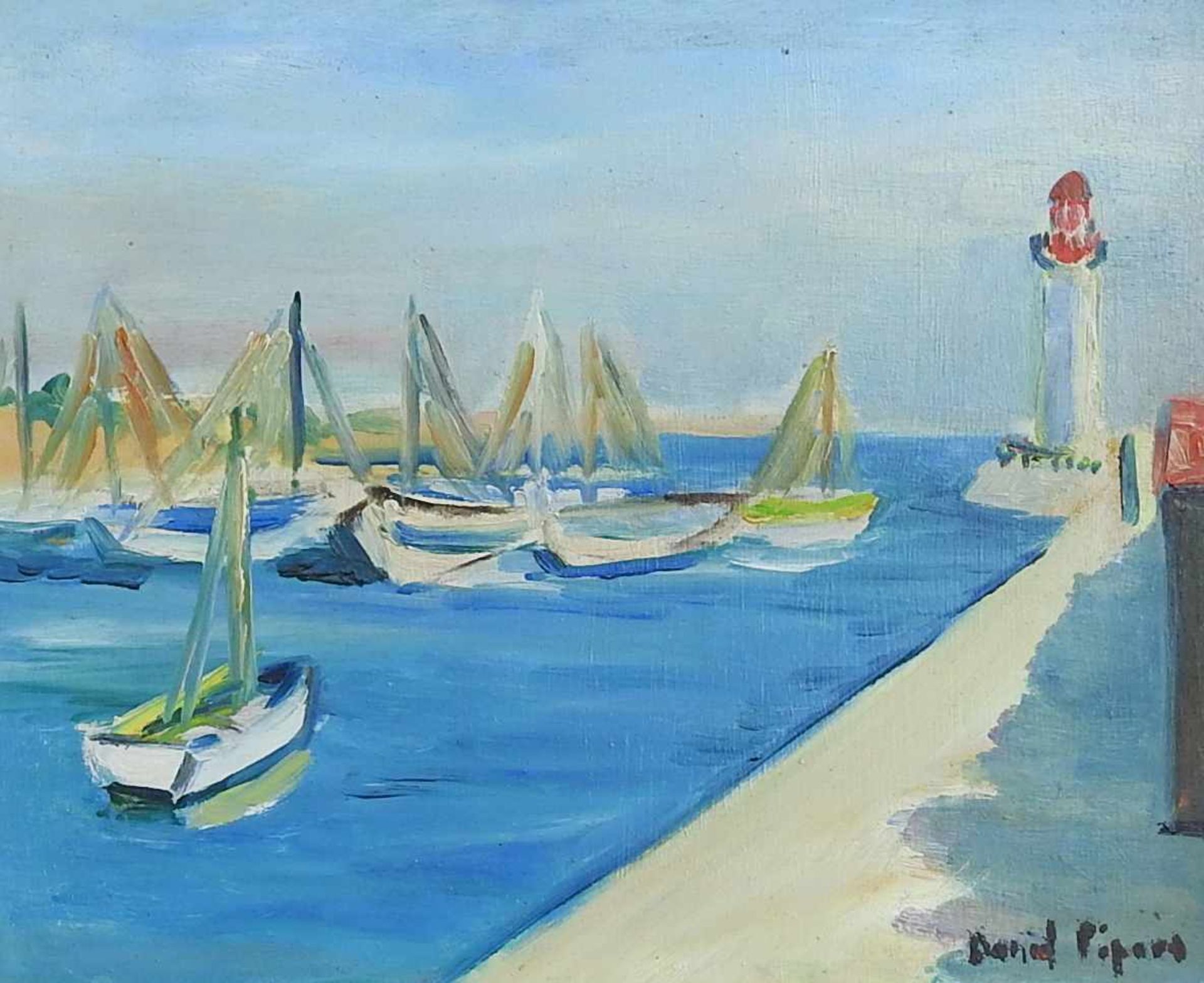 Daniel Pipard, 1914 Paris - 1978 ebendaÖl/Hartfaserplatte. Leuchtturm am Hafen. Pipard ist berühmt