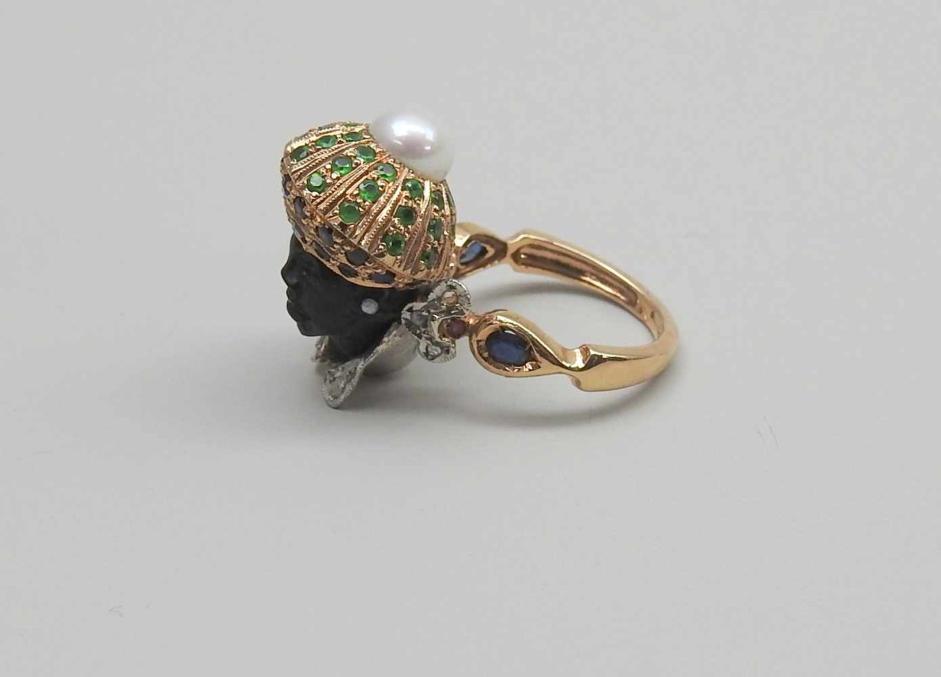 "Moretto"-Ring9 K. Gold/Silber 800. Außergewöhnlicher Ring mit ebenholzfarbenem Kopf, Turban - Bild 3 aus 3