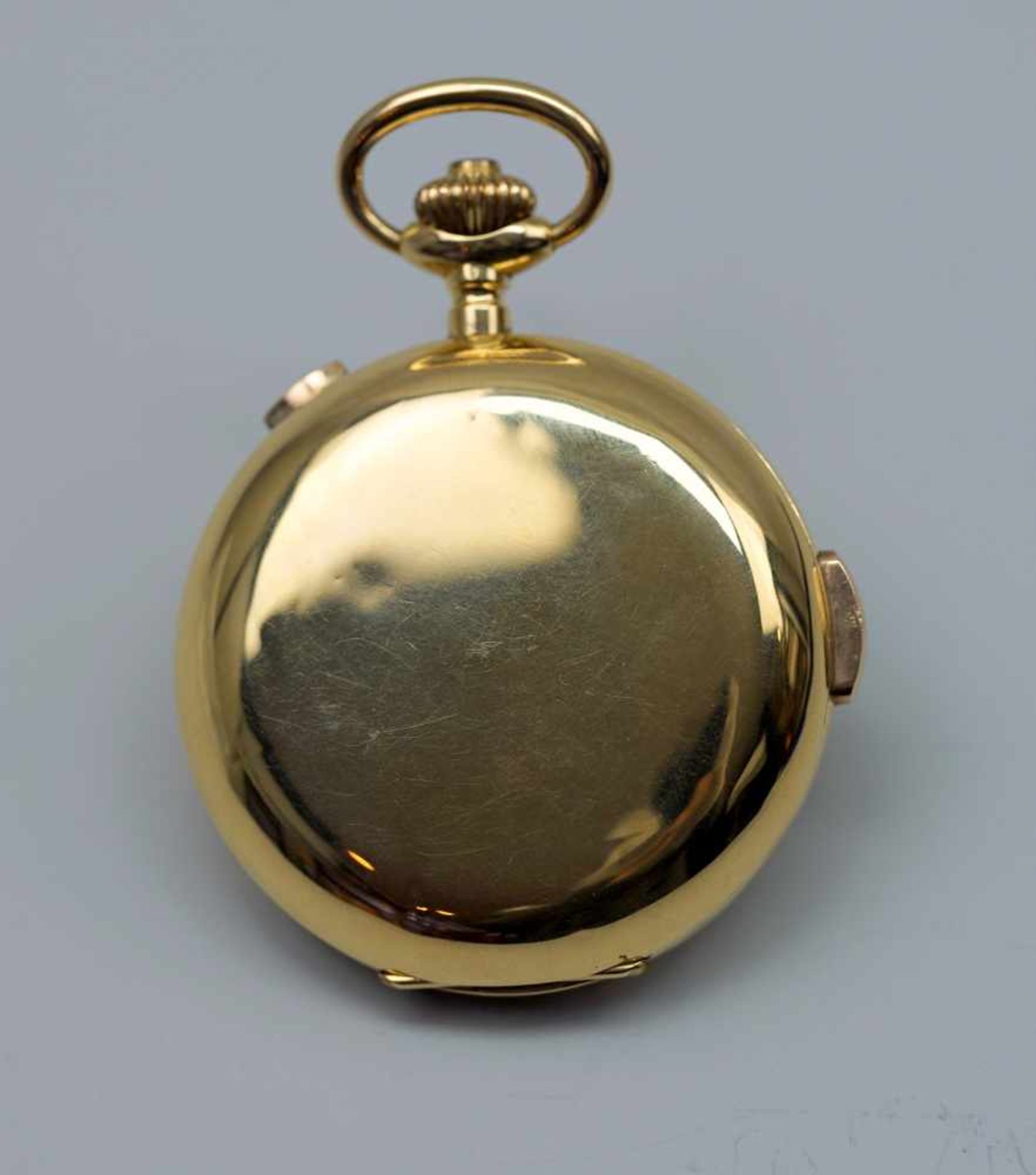 Große TaschenuhrGold. Große Taschenuhr mit drei Deckeln, Gold. Mit Mondphase, Tag sowie Datum und - Bild 2 aus 4
