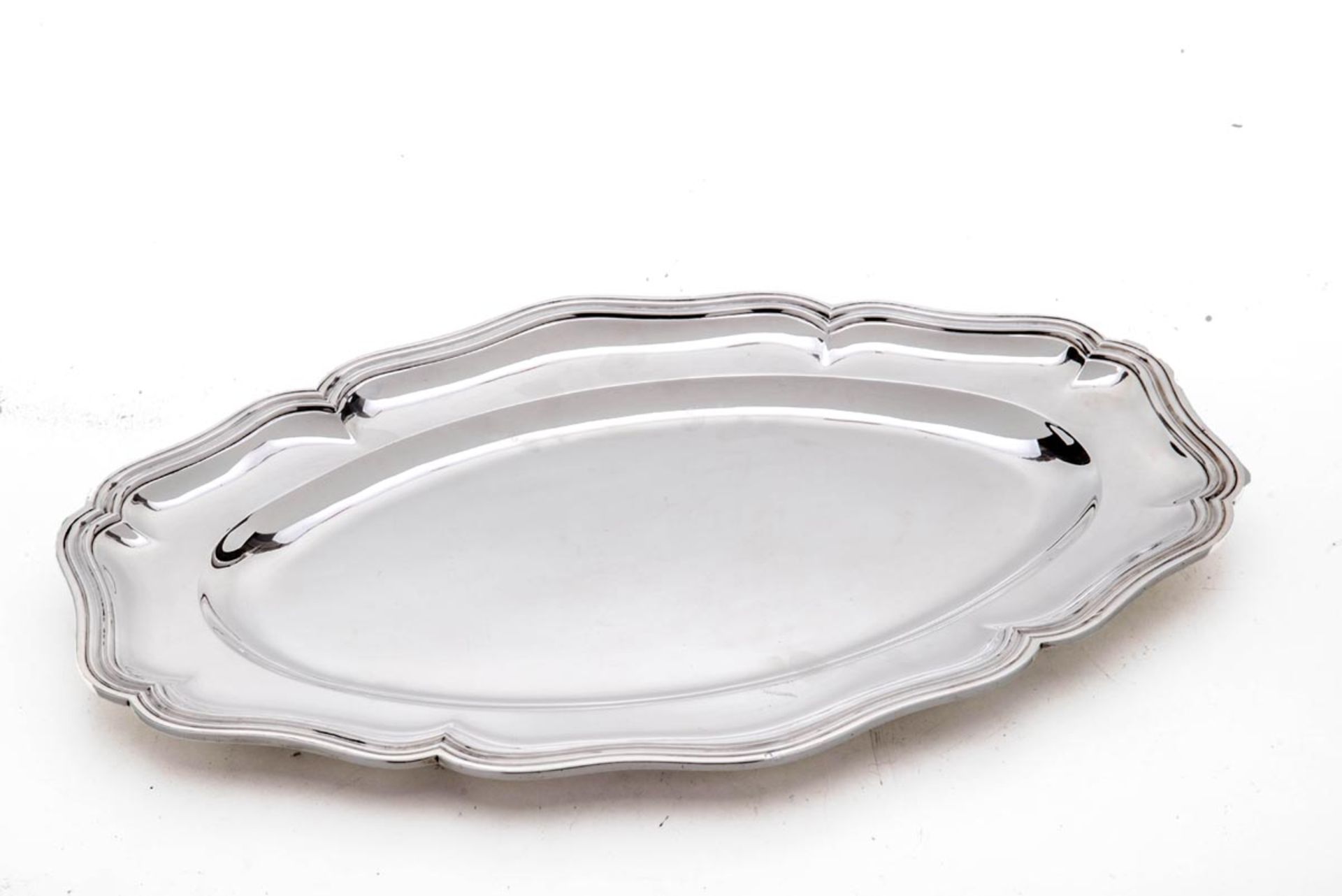 Ovales Tablett, S & Fils, Frankreich950er Silber. Schlichter Spiegel, flache Fahne mit Chippendale-