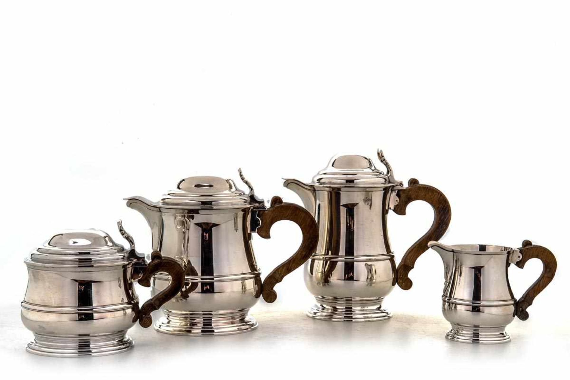 Kaffee-Teeservice, Frankreich950er Silber. Bestehend aus Kaffeekanne, Teekanne, Zuckerdose und