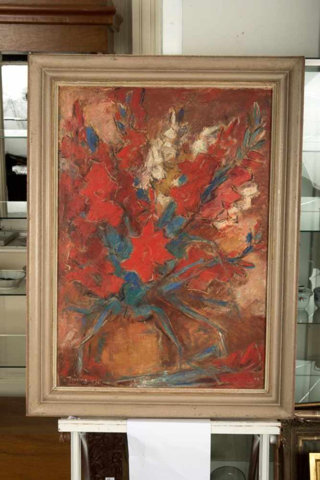 Thiering, Bernhard (1901-1958),Gladiolen, Öl auf Hartfaserplatte, 79 x 55 cm. Signiert unten