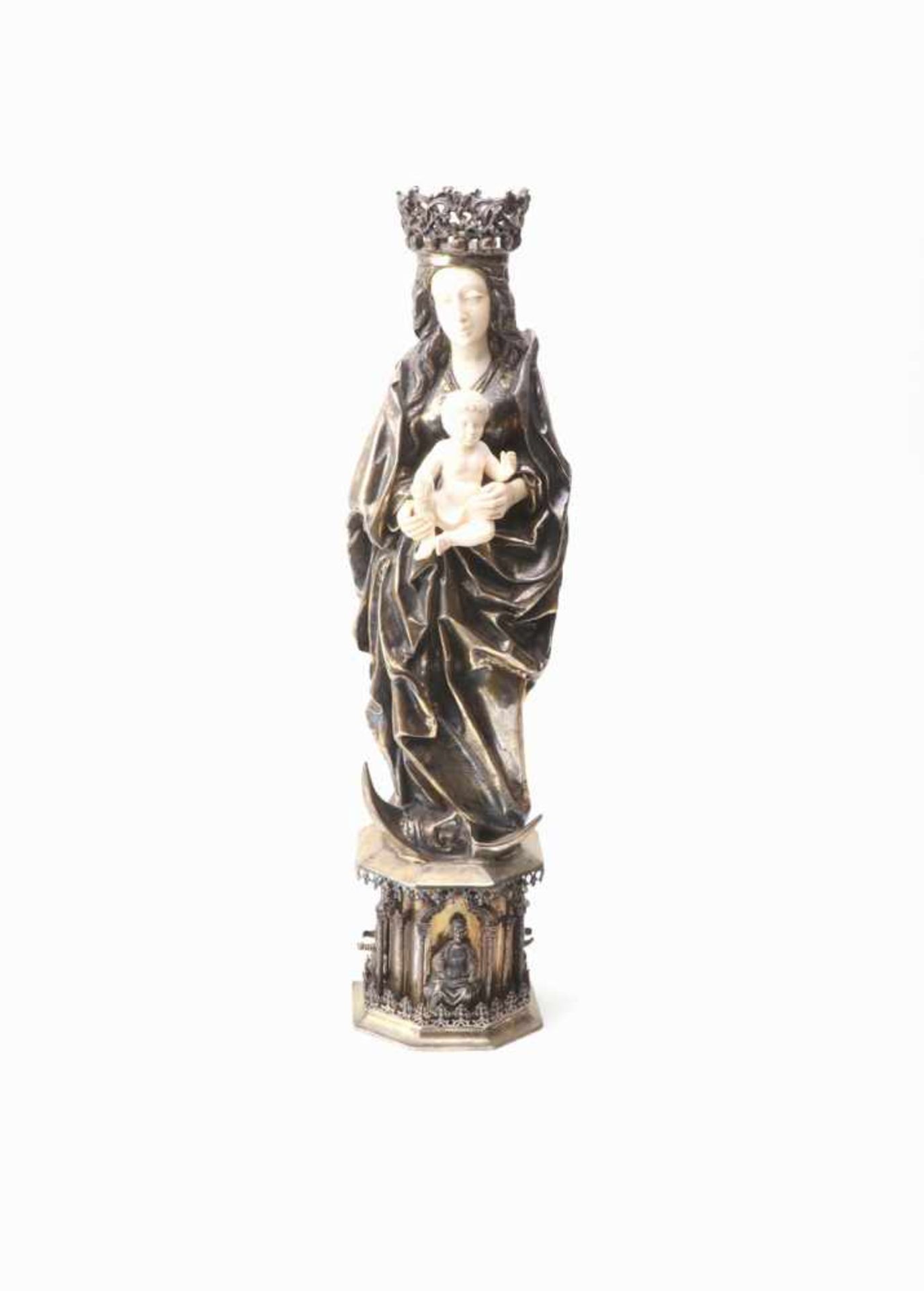 Große Mondsichel-Madonna in gotischem Stil,Silberwarenmanufaktur L. Neresheimer & Co. - Hanau, um