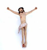Gekreuzigter Jesus ChristusHolz, geschnitzt polychrom gefasst. H.: 36 cm. Kreuz fehlt.
