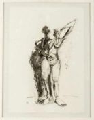 Zeichner des 20.Jhs.Stehender weiblicher Akt mit Schattenbild. Kohlezeichnung. Li.u. dat. 4.6.97.