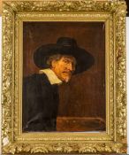 Porträtmaler des 18/19. JhMann mit Hut. Öl auf Leinwand, im aufwendigen Rahmen, 84 x 61 cm, Leinwand
