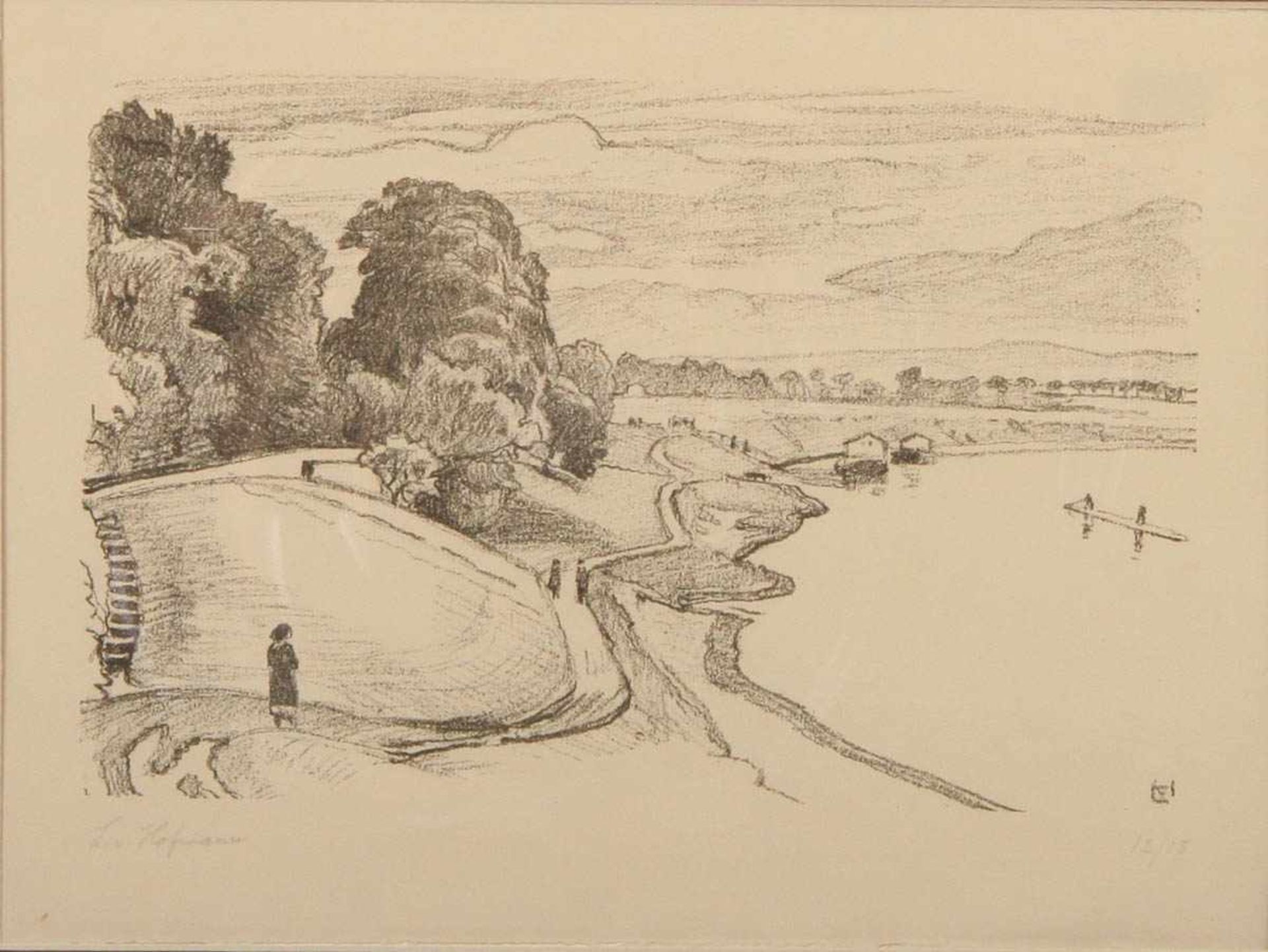 Hofmann, Ludwig von1861 Darmstadt - 1945 Pillnitz. " An der Elbe". Lithografie. Re.u. in der