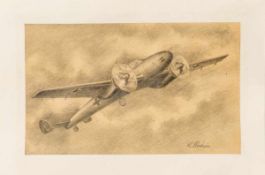 10 Zeichnungen deutsche LuftwaffeGezeichnet von H.Rocksin, Bleistift auf gebräuntem Papier im