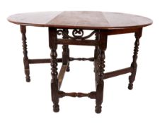 Gateleg-Tisch, England um 1800Eiche. Auf sechs gedrechselten Beinen, gerade und gedrechselte