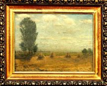 Landschaftsmaler um 1900"Sommerlandschaft mit Getreidefeld " Unsign. Öl/Holz. 33 x 43 cm. R.