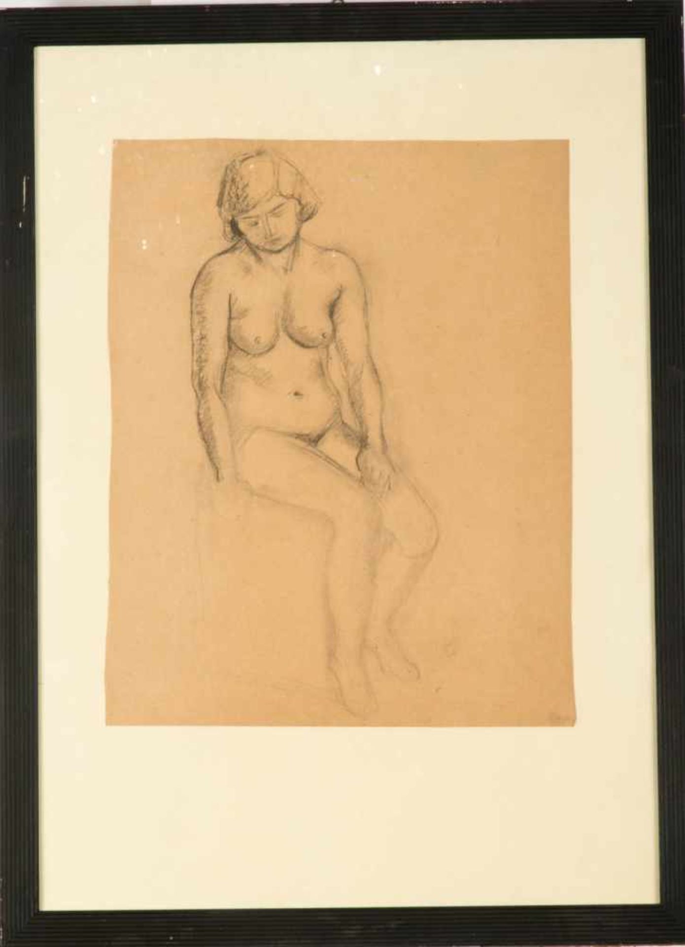 Monogrammist C.H.Sitzender weiblicher Akt. Kohlezeichnung. Blattgr.: 47 x 36 cm. 75 x 54 cm).