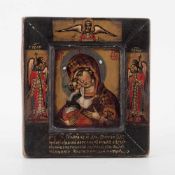 Ikone Mutter Gottes mit Jesusnach byzantinischem Vorbild. Ei-Tempera auf altem Holz. Verso Siegel.