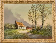 Landschaftsmaler des 20.Jhs.Schilderung einer einsamen Bauernkate bei heraufziehendem Gewitter. Re.
