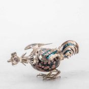 Kleines Huhn als Tischdekoration925er Silber, eiförmiger Körper aus Hämatit, Flügel mit Streifen aus