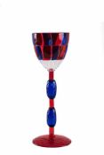 Pokal, , Alessandro Mendini , Murano 1960Farbloses Glas, mundgeblasen. Fuß rotes Glas mit