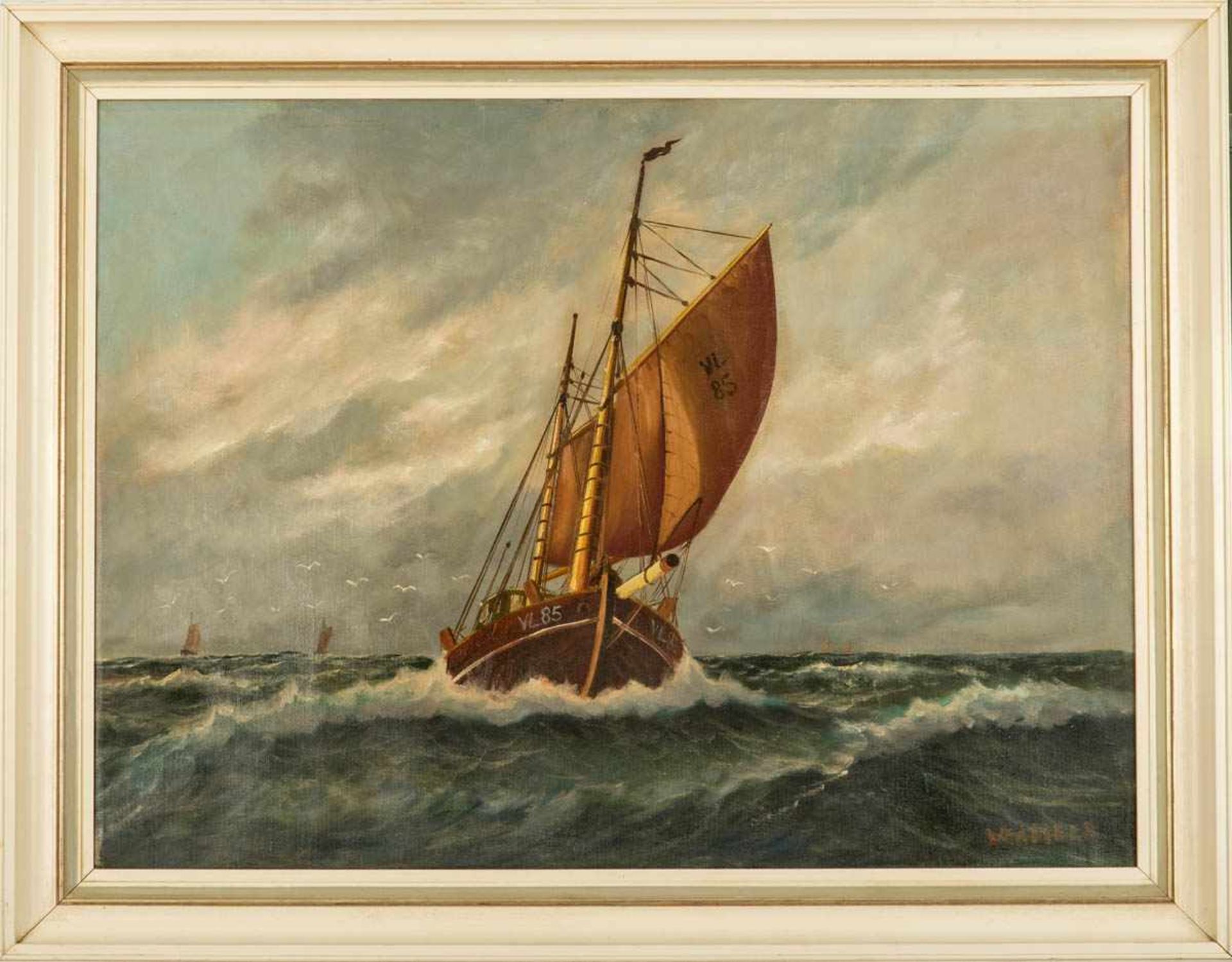 Marinemaler des 20. Jhs.Kutter auf hoher See, Öl auf Leinwand, signiert VERMEER, ca. 60 x 80 cm.