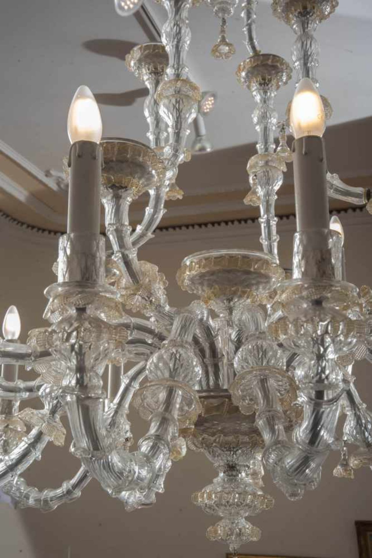 Großer Kronleuchter Barovier & Toso, Murano12flammiger Leuchter, transparentes Glas mit - Bild 2 aus 2