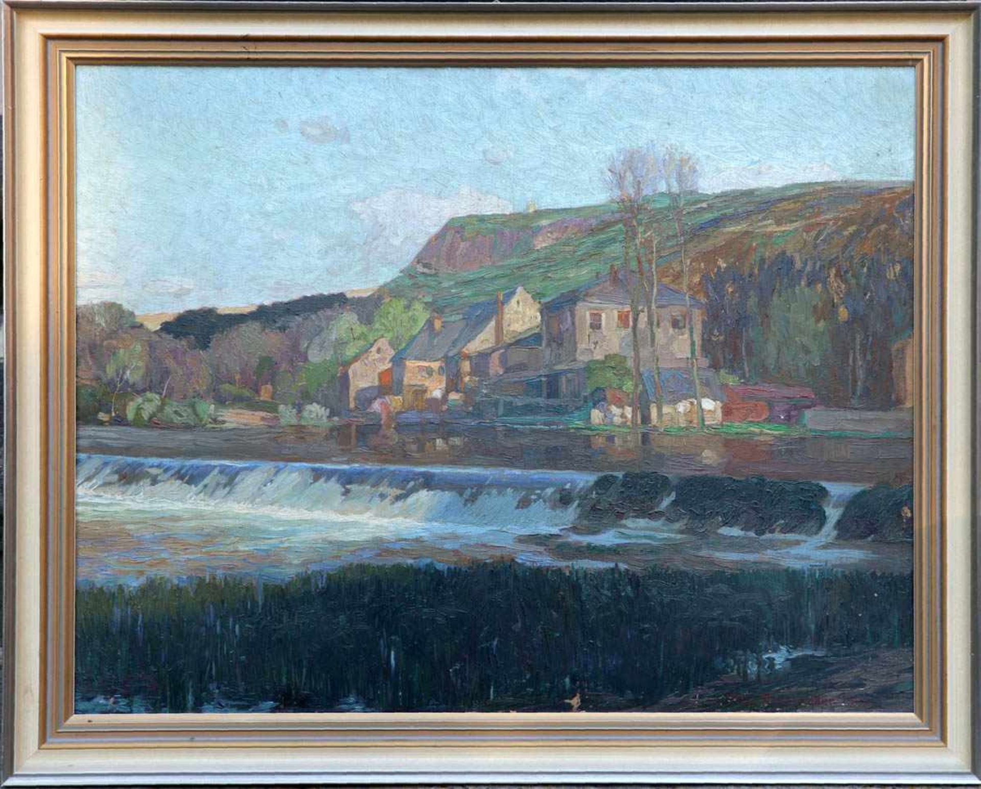 Braumüller, Philipp (1870-1927)Berglandschaft mit Häusern und Fluss, Öl/auf Platte. Unten rechts