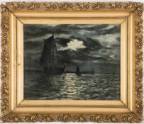 Marinemaler um 1900Segler auf kabbeliger See im Mondschein. Öl/Lwd. 29 x 34 cm. (42 x 47 cm R.