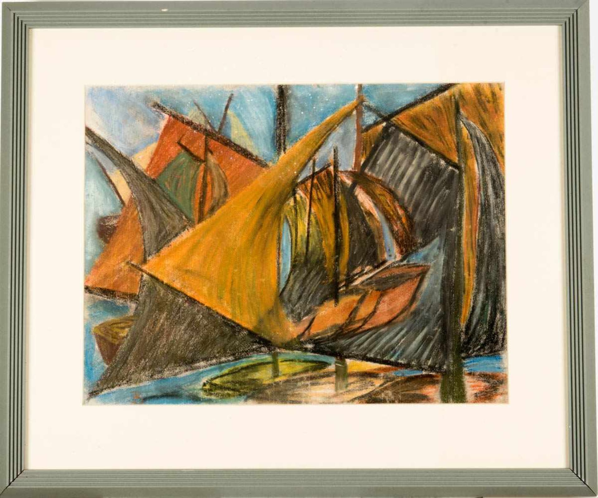 Monogrammist BSegelschiffe unter vollen Segeln. Kreidepastell. Re.u. Monogr. B. 47 x 61 cm. (73 x 93