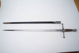 Bürgerwehr Schwert um 1850Zweischneidige gegratete Klinge, gerade Parierstange, mit Messingdraht