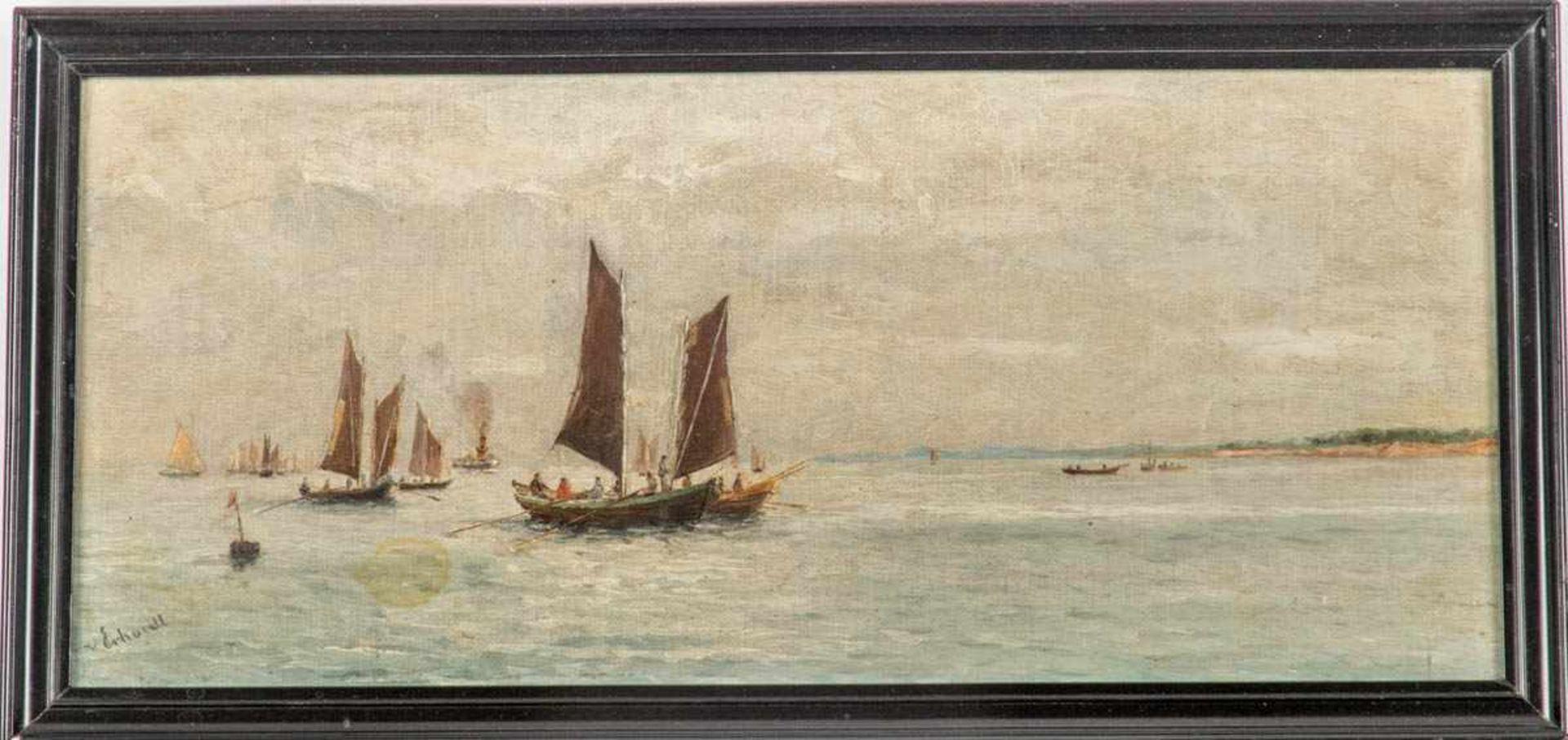 Erhardt, vonMarinemaler des 20.Jhs. Segelboote in ruhiger See. Öl/Leinwand, auf Karton. Li.u.sign.