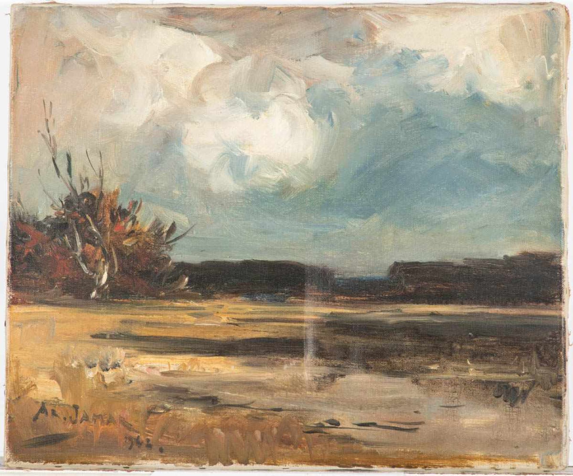 Jamar, Ar.Herbstliche Seelandschaft. Öl/Lwd. Li.u. sign., dat. 1946. 39 x46 cm. O.R.