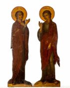 Ikonen, ein Paar, 19. Jh.Gottesmutter und wohl Johannes, 54 x 17 cm.