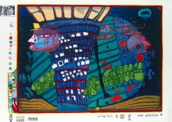 Friedensreich Hundertwasser1928 Wien - 2000Flucht ins AllSiebdruck und Metallprägung auf Papier; H