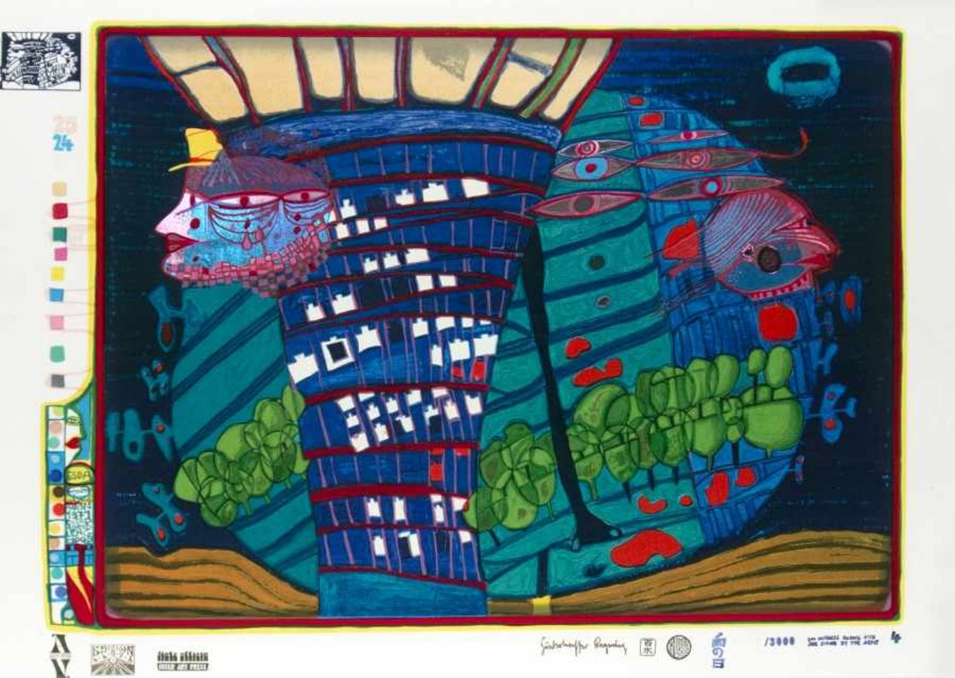 Friedensreich Hundertwasser1928 Wien - 2000Flucht ins AllSiebdruck und Metallprägung auf Papier; H