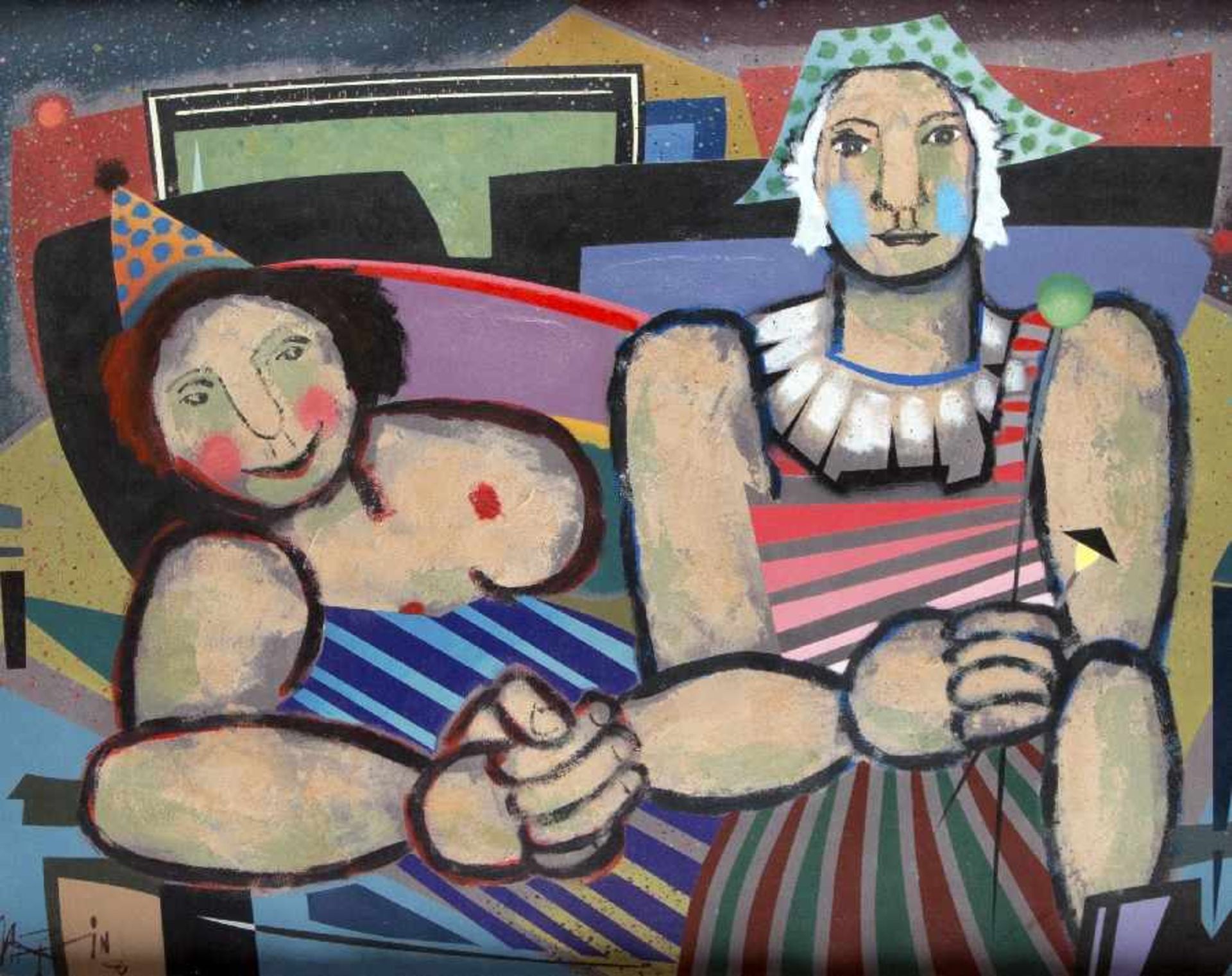 Maler der 2. Hälfte des 20. Jh.Figurative Szenen (Clowns, Ballerina u. a.)6 Ölgemälde; jeweils - Bild 2 aus 2