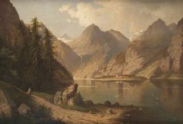 Heinrich Eduard HeynMaler um 1900.See in den AlpenÖl auf Lwd; H 65,5 cm, B 94,5 cm; signiert u.