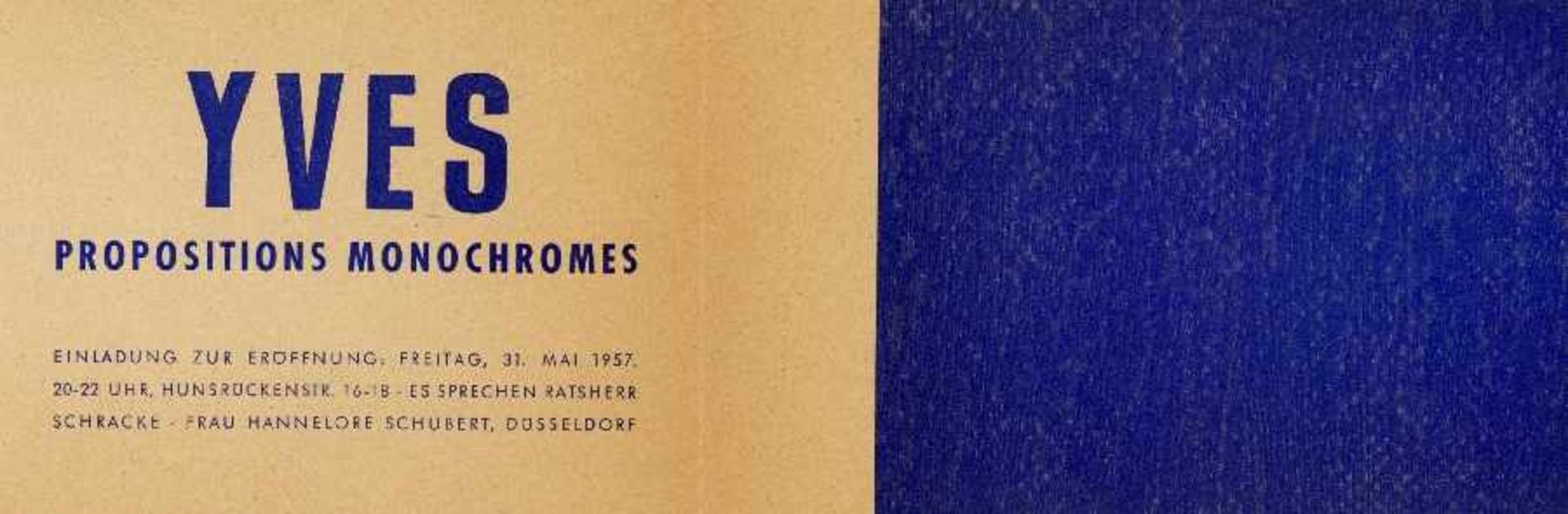 Galerie Schmela (Hrsg.)Yves Klein / Propositions monochromes 1957Offset auf Papier als gefaltete