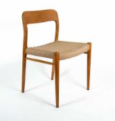 Niels O. Moeller1920 - 1981Stuhl Modell 75Teakholz und Korbgeflecht; H 75 cm, B 50,5 cm, T 42 cm;