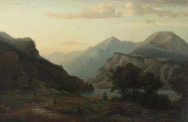 Johann Wilhelm Schirmer zugeschr.Abendstimmung über dem GebirgeÖl auf Lwd, doubliert; H 62 cm, B