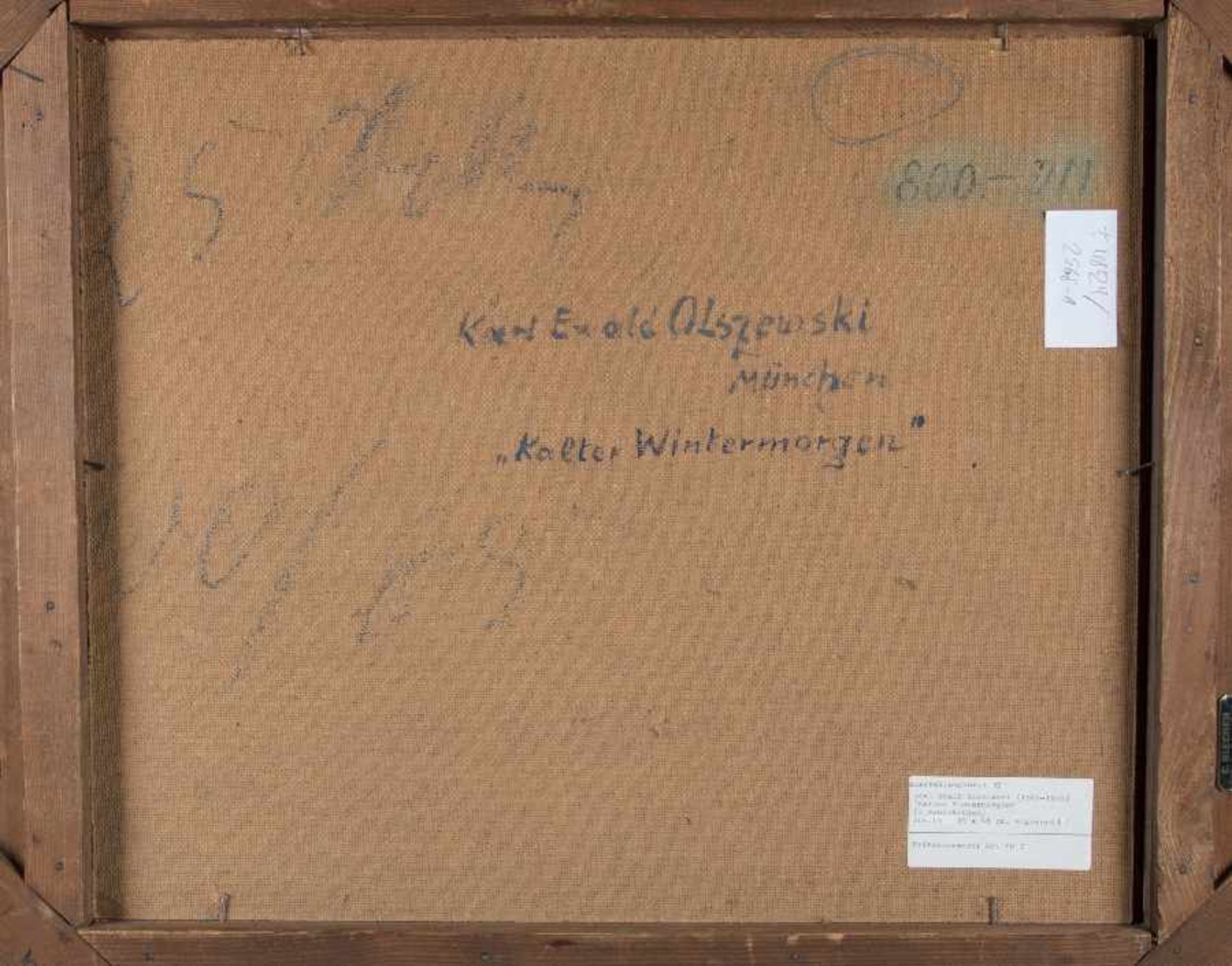 Karl Ewald Olszewski1884 - 1965Kalter WintermorgenÖl auf Hartfaser; H 45,5 cm, B 54,5 cm; signiert - Bild 2 aus 2