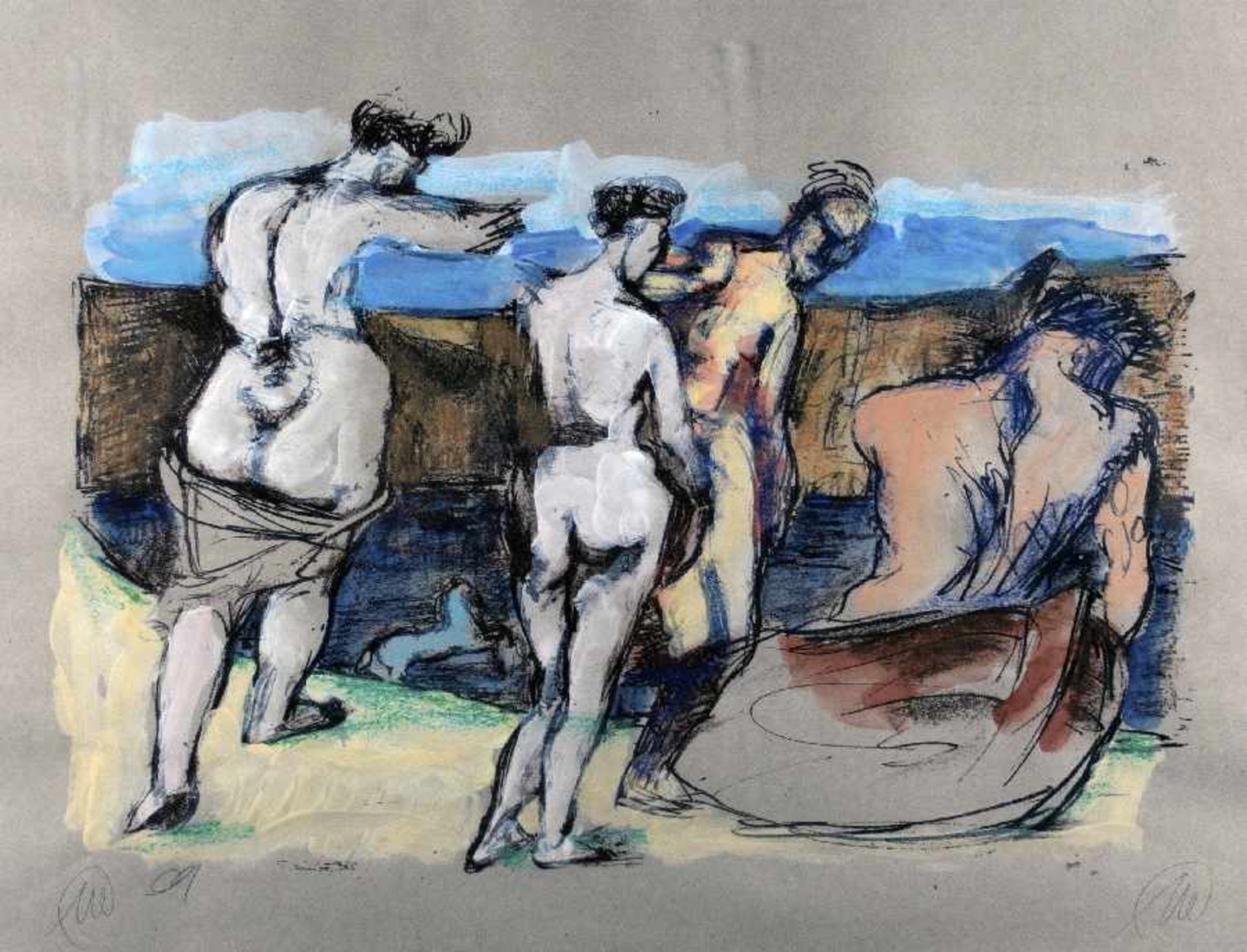 Markus Lüpertz1941 LiberecArkadien/Angriff der ModerneAquarell und Gouache über Lithografie auf