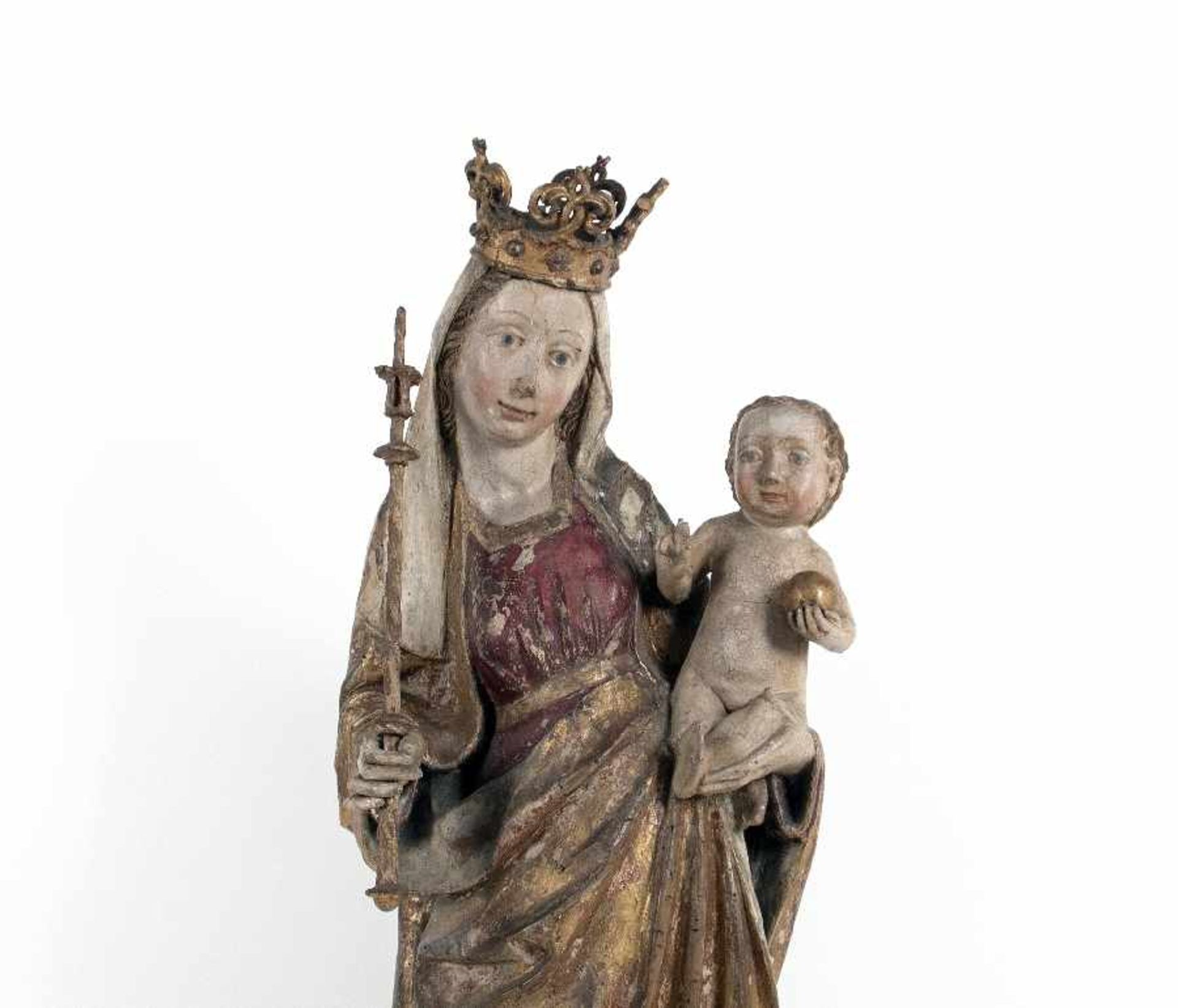 Österreich, Mitte 15. Jh.Maria mit dem KindWeichholz, rückseitig ausgehöhlt, geschnitzt und mit - Image 3 of 4