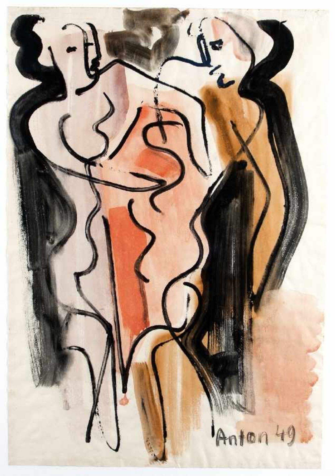 Anton RäderscheidtKöln 1892 - 1970Le CoupleTuschepinsel und Aquarell auf Papier; H 565 mm, B 395 mm;