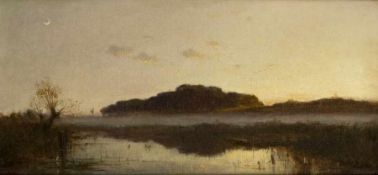Adolf Heinrich Lier1826 Herrnhut - 1882 Wahren (Brixen)Abendliche Landschaft mit MondsichelÖl auf