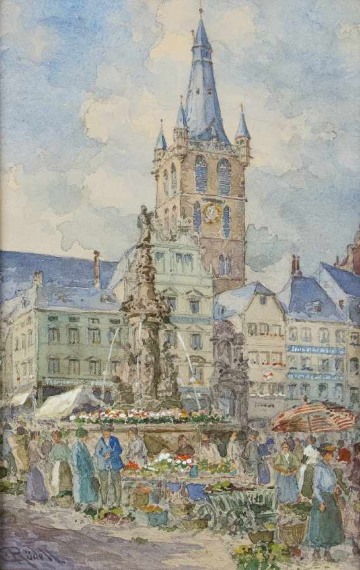 Carl Rüdell1855 Trier - 1939 KölnAm alten Hauptmarkt in TrierAquarell auf Papier; H 302 mm, B 193