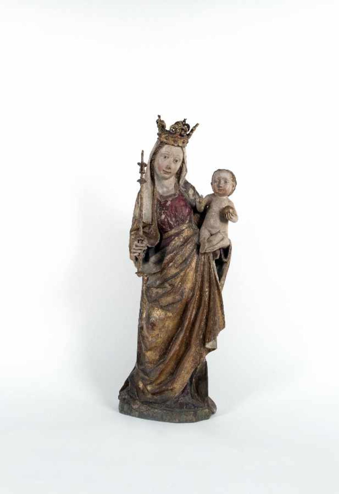 Österreich, Mitte 15. Jh.Maria mit dem KindWeichholz, rückseitig ausgehöhlt, geschnitzt und mit